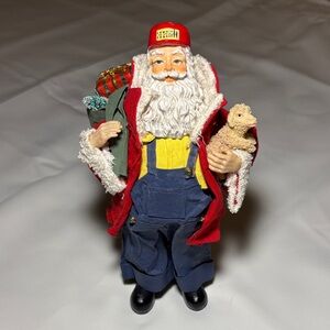 Santa Claus Toy Figure with Red Coat and Blue Overalls
